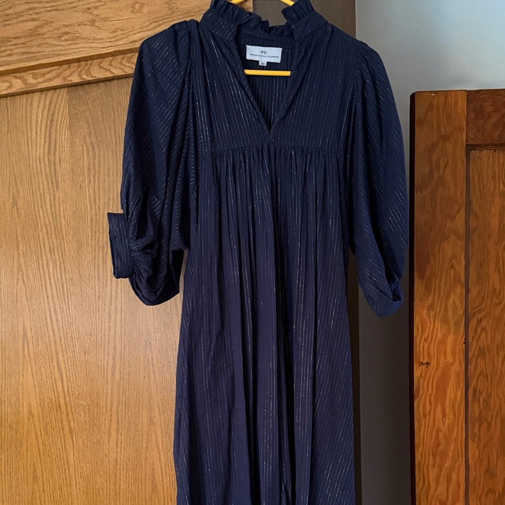 Vince Navy Metallic-Stripe Maxi Dress